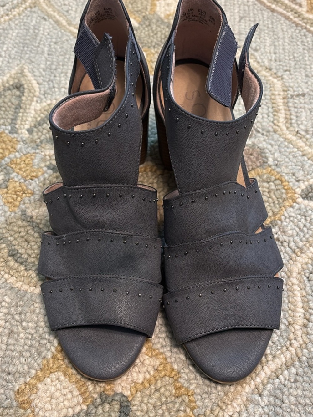 SOUL Naturalizer Black Studded Layered Block-Heel Sandals